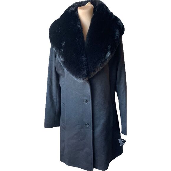 New RALPH LAUREN  Women's Faux Fur Shawl Collar Black Wool Blend Coat SZ 14 - Picture 5 of 6